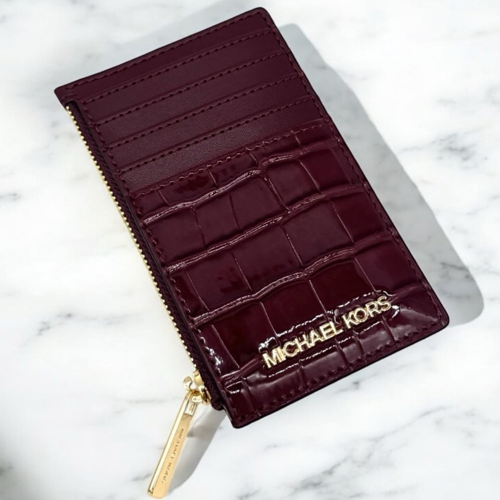 Michael Kors Medium Logo Card Case Wallet Ox Blood Multi
